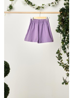 Babygiz Lila Kız Çocuk Beli Lastikli Cepli Yumuşak Rahat Hafif %100 Pamuklu Penye Şort