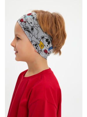 Babygiz Açık Gri-Çok Renkli Erkek Pamuklu Penye, Kaymaz, Terletmez, Ultra Hafif,  Esnek Panda Desenli Saç Bandı Bandana