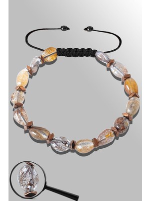 Tesbih Atölyesi Sertifikalı Amorf Model Gerçek Rutil Kuvars Taşı Bileklik - Ayarlamalı