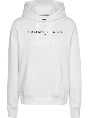 Tommy Jeans Kapüşon Yaka Düz Beyaz Kadın Sweatshırt Tjw Reg Lınear Hoodıe