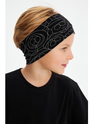 Babygiz Siyah Erkek Pamuklu Penye, Kaymaz, Terletmez, Ultra Hafif,  Esnek Desenli Saç Bandı Bandana
