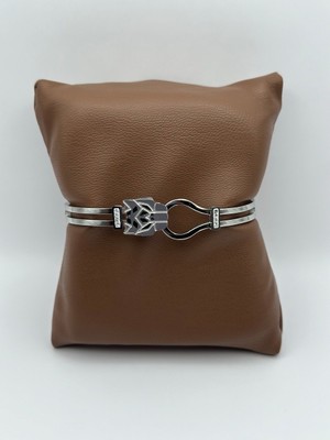 Arnes Jewelry Çelik Zirkon Taşlı Aslan Detaylı Kelepçe Bileklik