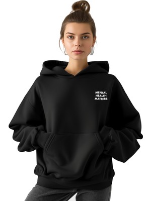 Coredra Therapist Oversize Siyah Hoodie - Kadın