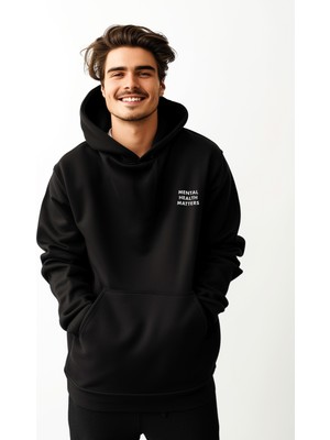 Coredra Therapist Oversize Hoodie Erkek - Siyah