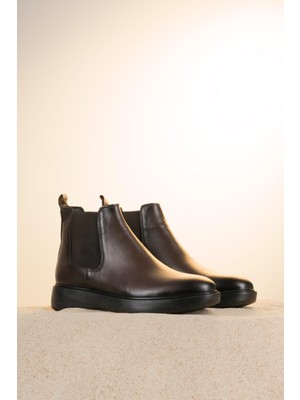 Akçaylar Düz Kauçuk Taban Bilekten Lastikli Orjinal Deri Erkek Bot