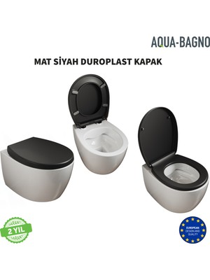 Aqua Bagno Smile Yavaş Kapanan Klozet Kapağı , Mat Siyah, Duroplast