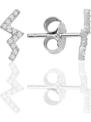 Söğütlü Silver Gümüş Rodyumlu Zirkon Taşlı Zikzak Küpe SGTL12334RODAJ