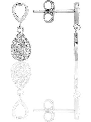 Söğütlü Silver Gümüş Rodyumlu Zirkon Taşlı Sallantılı Damla Küpe SGTL12340RODAJ