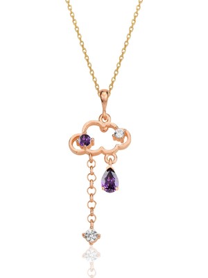 Söğütlü Silver Gümüş Rose Ametis ve Zirkon Taşlı Bulut Kolye SGTL12350ROSE