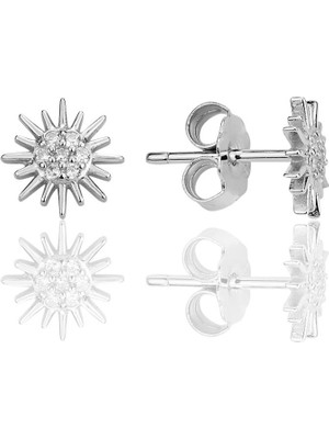 Söğütlü Silver Gümüş Rodyumlu Zirkon Taşlı  Güneş Küpe SGTL12333RODAJ