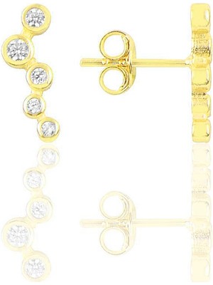 Söğütlü Silver Gümüş Altın Yaldızlı Zirkon Sıra Taşlı Küpe SGTL10818GOLD
