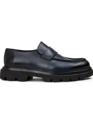 Deery Lacivert Erkek Loafer Ayakkabı Anilin Deri Malzeme ile Şık ve Rahat