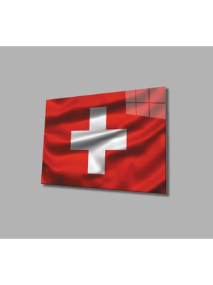Miraax Isviçre Cam Tablo Swiss Flag