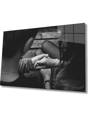Miraax Siyah Beyaz Eller Aşk Cam Tablo  Hands Love