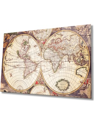 Miraax Eski Dünya Haritası  Cam Tablo