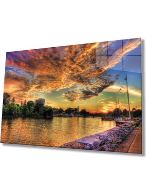 Miraax Gün Batımında Şehir Manzarası Cam Tablo