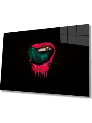 Miraax Pembe Dudak Illüstrasyon Cam Tablo