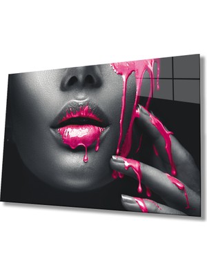 Miraax Pembe Dudaklı  Kadın Cam Tablo