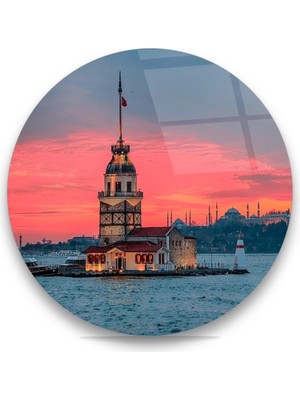 Miraax Kız Kulesi Yuvarlak Cam Tablo