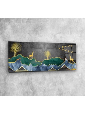 Miraax Geyikler Panoramik Cam Tablo