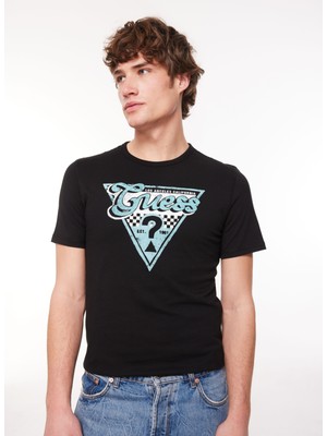 Guess Bisiklet Yaka Düz Siyah Erkek T-Shirt M4RI06I3Z14JBLK_SS Cn Trıangle Gues