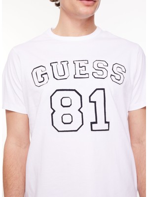 Guess Bisiklet Yaka Düz Beyaz Erkek T-Shirt M4RI22K8FQ4G011_SS Cn Guess 81 Patc