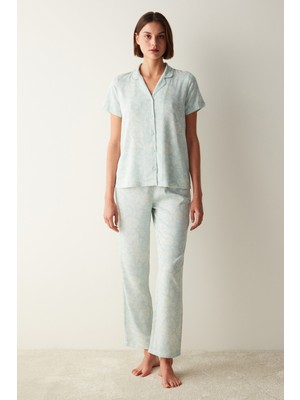 Penti Josie Green Printed Gömlek Pantolon Mint Yeşili Pijama Takımı