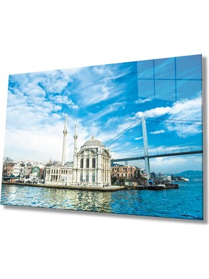 Miraax Istanbul Ortaköy Camii Mavi  Cam Tablo