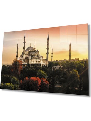 Miraax Istanbul Günbatımı Sultan Ahmet Camii Cam Tablo