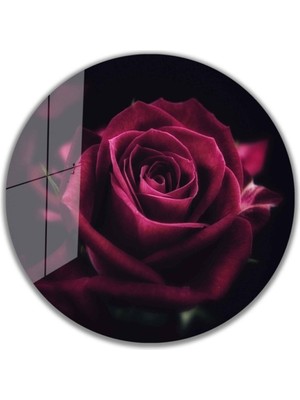 Miraax Kırmızı Gül Yuvarlak Cam Tablo 4mm Dayanıklı Temperli Cam