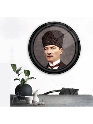 Miraax Atatürk Yuvarlak Cam Tablo
