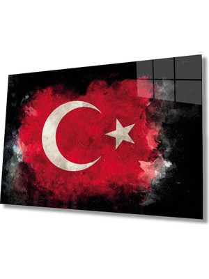 Miraax Siyah Fonlu Türk Bayrağı Ay Yıldız Cam Siyah Fon