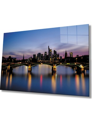 Miraax Gün Batımı Köprü Şehir Manzarası Cam Tablo