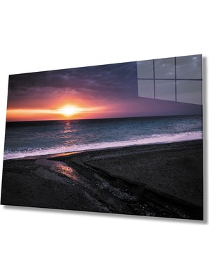 Miraax Gün Batımı Sahil Cam Tablo   Sunset Beach Table