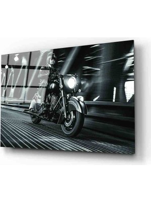 Miraax Fütüristik Motosikletli Adam  Cam Tablo