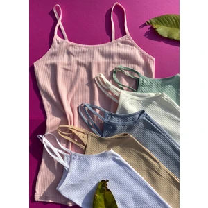 Kadın 6 Adet Ip Askılı Pamuklu Fitilli Kadın Atlet ( Pembe, Beyaz, Ekru, Ten, Çağla Yeşili ve Mavi )