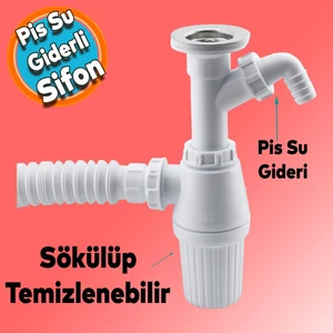 Pis Su Giderli Sökülebilir Tas'lı Çift Gider Sifon Körüklü Temizlenebilir Mutfak Banyo Lavabo Körüklü Boru