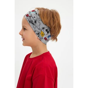 Açık Gri-Çok Renkli Erkek Pamuklu Penye, Kaymaz, Terletmez, Ultra Hafif,  Esnek Panda Desenli Saç Bandı Bandana