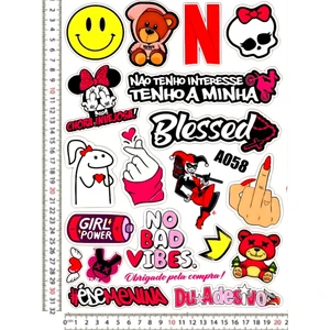 Fatih Sticker No Bad Vibes Ayıcık Gülen Yüz Gırl Power 20 Parça Sticker Çıkartma