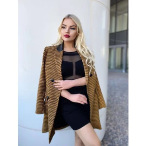 Kadın Hardal Kaşe Blazer Astarlı Ceket Günlük