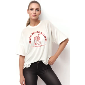 Juice Oversize T-Shirt Kadın - Ekru