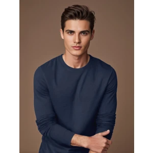 Uzun Kollu Tişört Basic Bisiklet Yaka Erkek  T-Shirt | Oval Kesim Regular Fit Lıkrali TBL5001