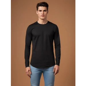 Uzun Kollu Tişört Basic Bisiklet Yaka Erkek  T-Shirt | Oval Kesim Regular Fit Lıkrali TBL5001