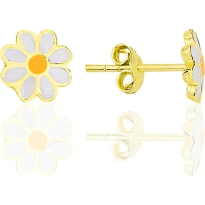 Söğütlü Silver Gümüş Altın Yaldızlı Mineli Papatya Çocuk Küpesi SGTL12366GOLD
