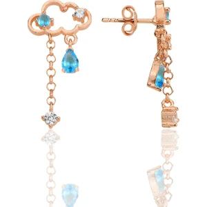 Söğütlü Silver Gümüş Rose Akuamarin ve Zirkon Taşlı Bulut Küpe SGTL12346ROSE