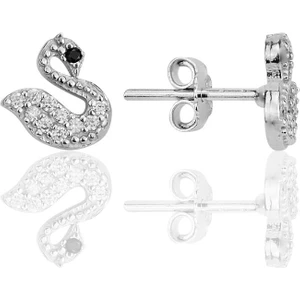 Söğütlü Silver Gümüş Rodyumlu Zirkon Taşlı Kuğu Figürlü Küpe SGTL12330RODAJ