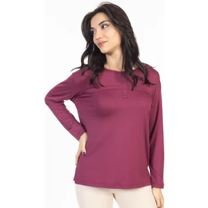 Mutlu City Yeni Sezon 2024 Sade Desen Yuvarlak Yaka Likralı Anne Penye Bluz 6484