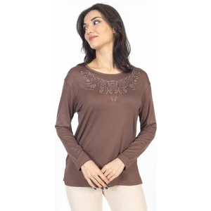 Mutlu City Yeni Model Taş Işlemeli Yuvarlak Yaka Likralı Anne Penye Bluz 6420