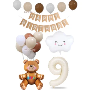 Parti Pera Ayı Bulut Krem Rakam Folyo Balon Retro  Balon Seti Doğum Günü Balon Seti