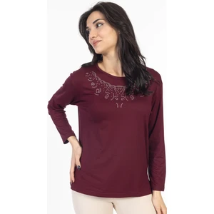 Mutlu City Yeni Model Taş Işlemeli Yuvarlak Yaka Likralı Anne Penye Bluz 6420